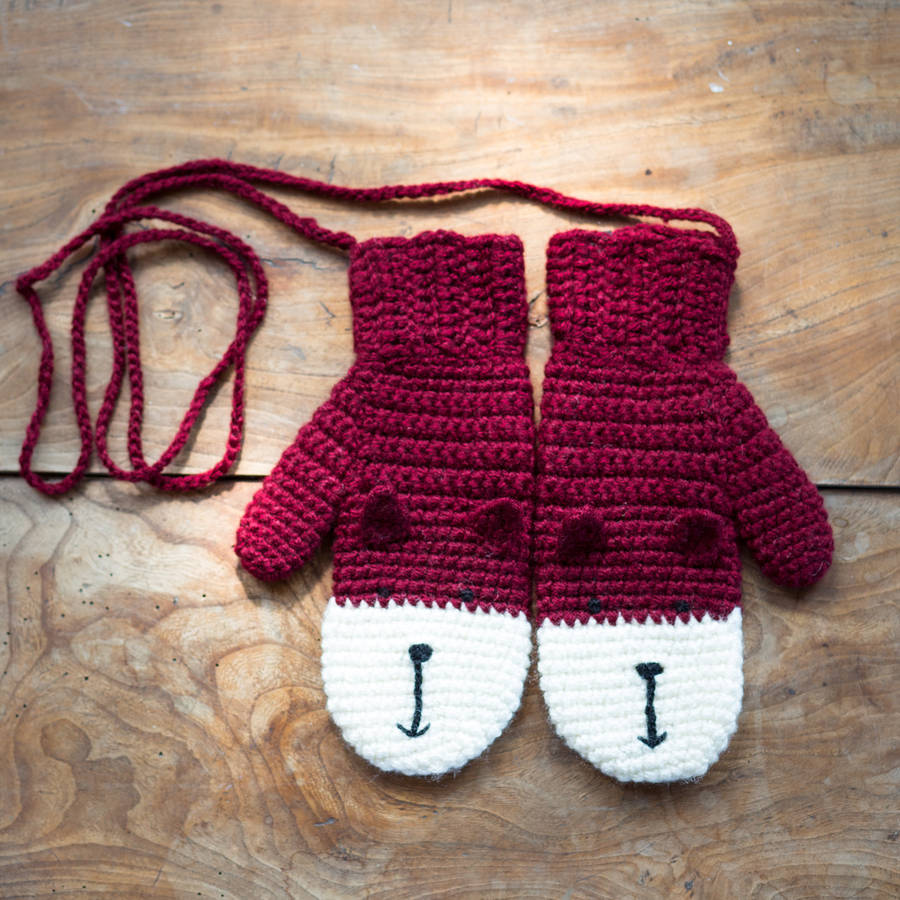 Animal Character Mittens On A String, 1 of 9