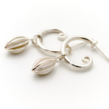 Silver Curly Hoop With Drop Pod, 2 of 7