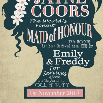 Maid Of Honour Personalised Wedding Print, 4 of 5