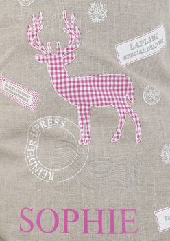 Personalised Luxury Linen Reindeer Christmas Sack, 2 of 7