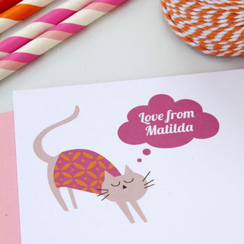 12 Personalised Pink Cat Thank You Cards, 2 of 2