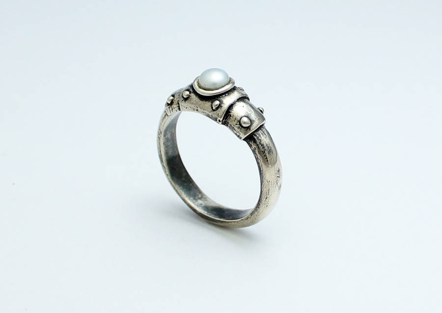 Bond Together Steampunk Sterling Silver Ring With Pearl, 1 of 3