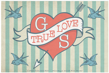 Personalised Wedding Print: Vintage Style Love Heart, 3 of 3