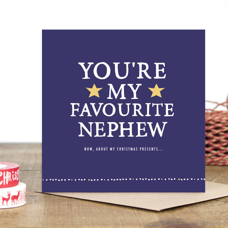 'you're my favourite nephew' christmas card by zoe brennan 