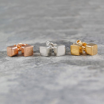 Cube Tiny Silver/Rose Gold Plated Stud Earrings, 2 of 4