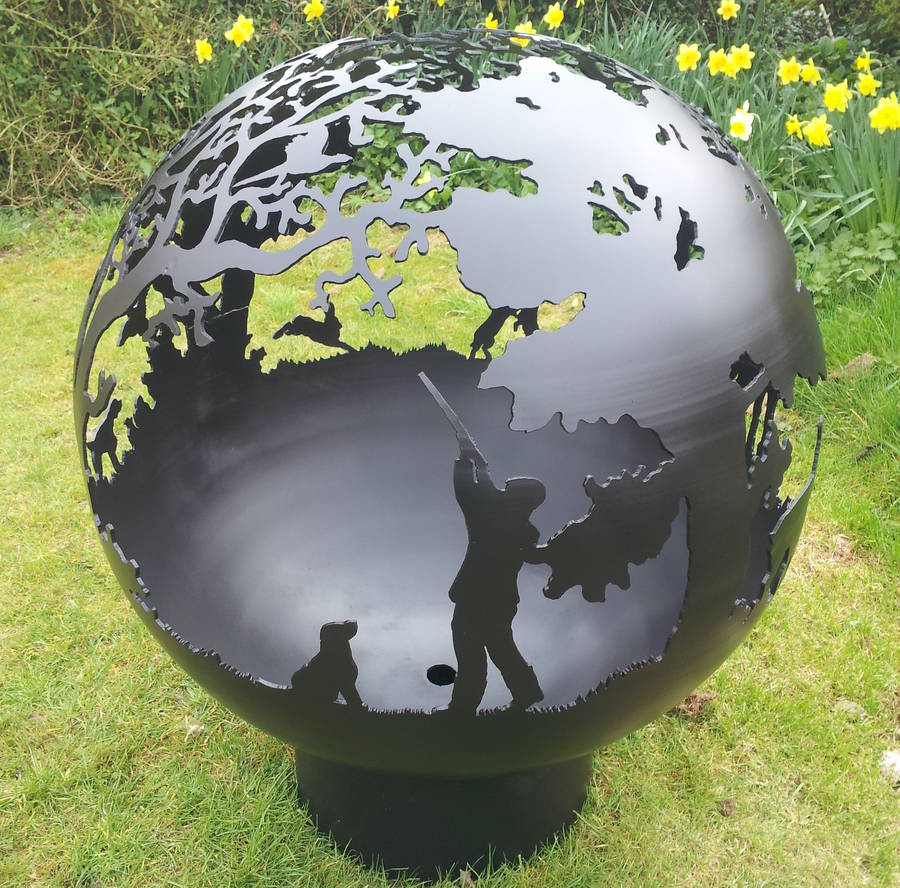 Shooting Themed Sculptural Firepit, Planet Earth Fire Pit