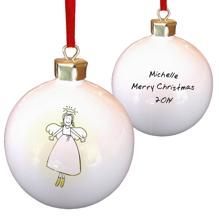 Angel Personalised China Christmas Bauble By British and Bespoke ...