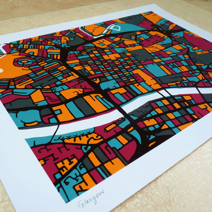 Glasgow Map Art Print By Firewater Gallery