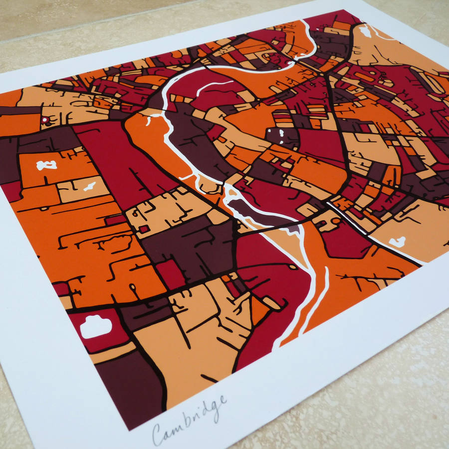 Cambridge Map Art Print By Firewater Gallery