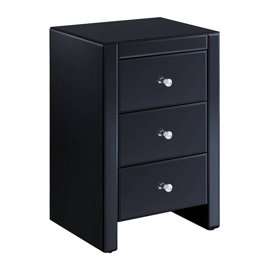 Black Three Drawer Mirrored Bedside Table By Out There Interiors