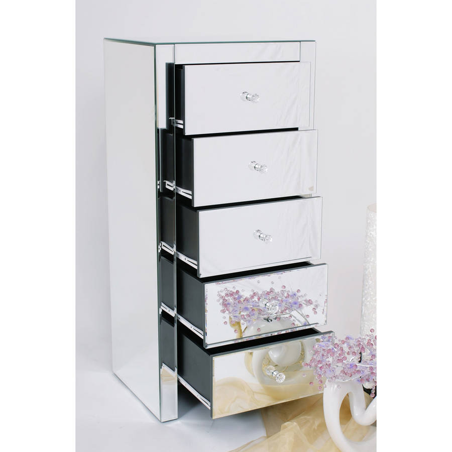 five drawer mirrored tallboy by out there interiors