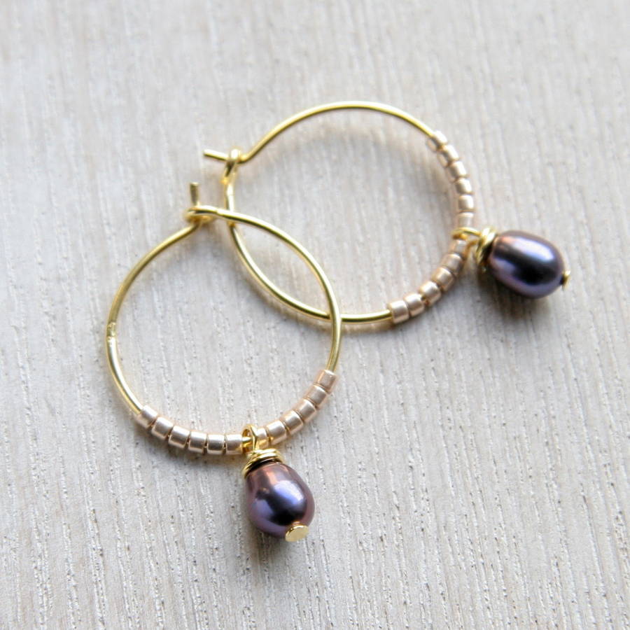 peacock freshwater pearl hoop earrings by myhartbeading