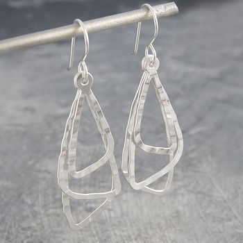 Hammered Silver Triple Triangular Drop Earrings, 2 of 6