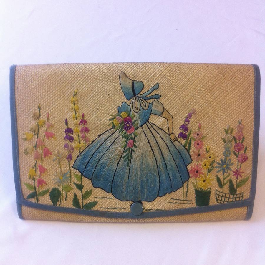 Vintage Straw Embroidered Bo Peep Clutch Bag By Iamia