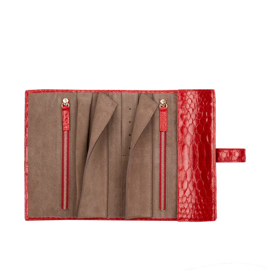 red exotic python leather jewel travel roll by decï ...