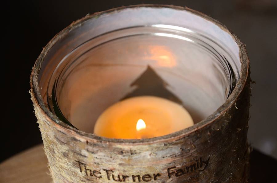 Personalised Festive Birch Bark Candle Holder By The Department Of Gifting