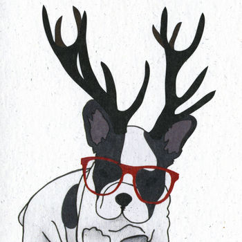 Illustrated French Bulldog Deer Blank Card, 2 of 2