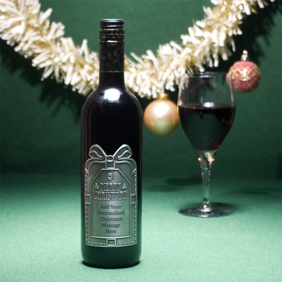 Personalised Christmas Red Wine With Pewter Label By