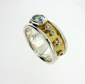 Silver And Gold Vermeil Blue Topaz Drum Ring, 2 of 4