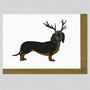 Illustrated Black Dachshund Deer Blank Card, thumbnail 1 of 2