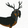 Illustrated Black Dachshund Deer Blank Card, thumbnail 2 of 2