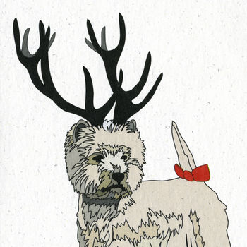 Illustrated Westie Deer Blank Card, 2 of 2
