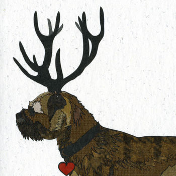Illustrated Grizzle Border Terrier Deer Blank Card, 2 of 2