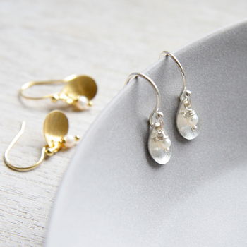 Brushed Leaf And Freshwater Pearl Earrings, 7 of 12