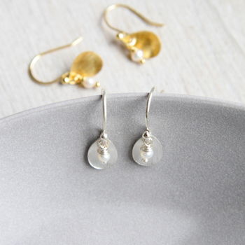 Brushed Leaf And Freshwater Pearl Earrings, 11 of 12