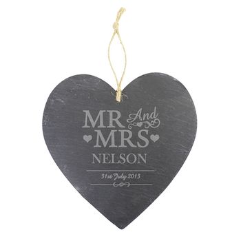 Mr And Mrs Personalised Slate Heart, 2 of 2