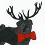 Illustrated Black Pug Deer Blank Card, thumbnail 2 of 2