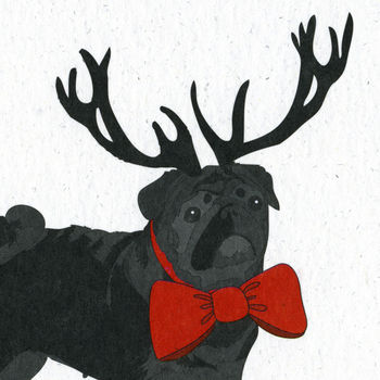 Illustrated Black Pug Deer Blank Card, 2 of 2