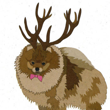 Illustrated Party Pomeranian Deer Blank Card, 2 of 2