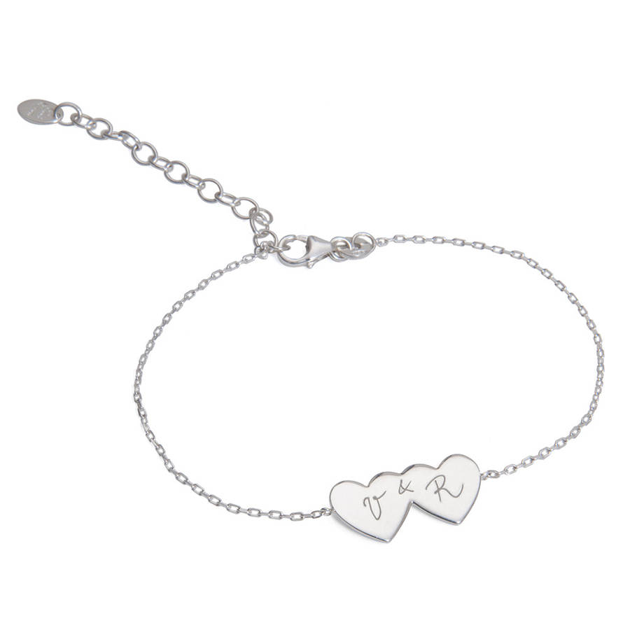 Bride's Personalised Silver Double Heart Bracelet By Merci Maman ...