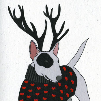 Illustrated English Bull Terrier Deer Blank Card, 2 of 2