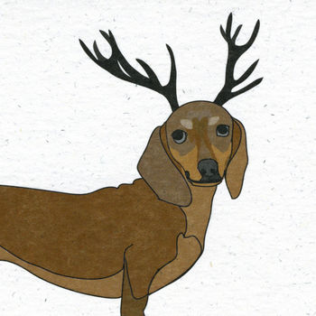 Illustrated Tan Dachshund Deer Blank Card, 2 of 2