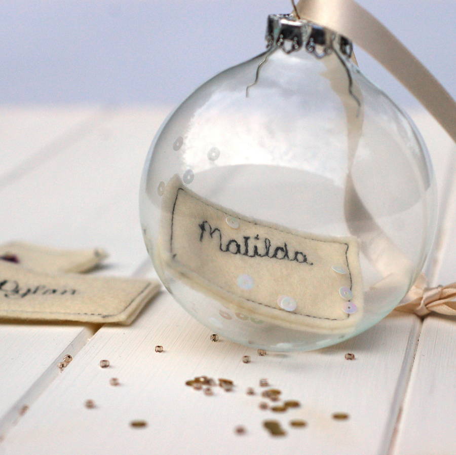 Personalised glass bauble by handmade at poshyarns 