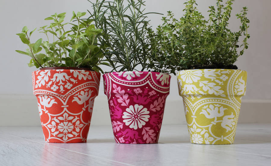 set of three fabric flower pots by deja ooh 