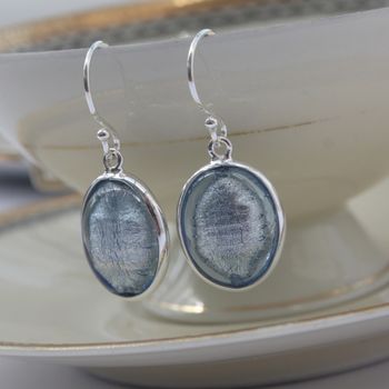 Murano Glass Drop Oval Silver Earrings In Blues, 2 of 8