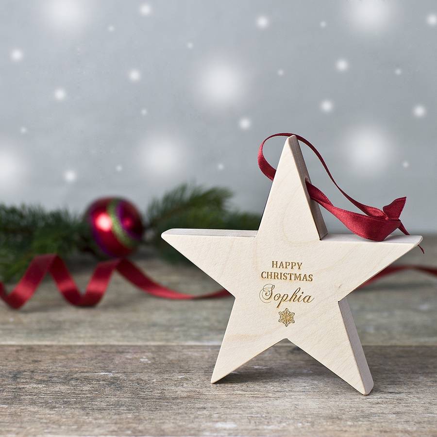 Personalised Christmas Wooden Star Hanging Decoration By Wooden Toy