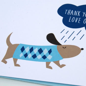 12 Personalised Blue Rainy Day Dog Thank You Cards, 3 of 3
