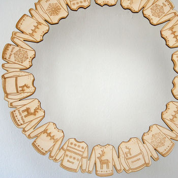 Personalised Wooden Christmas Jumper Wreath, 2 of 9