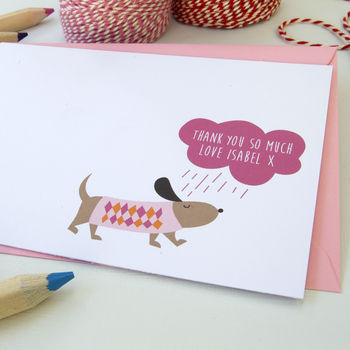12 Personalised Pink Rainy Day Dog Thank You Cards, 4 of 4