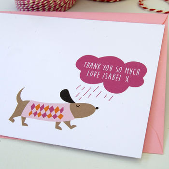 12 Personalised Pink Rainy Day Dog Thank You Cards, 2 of 4