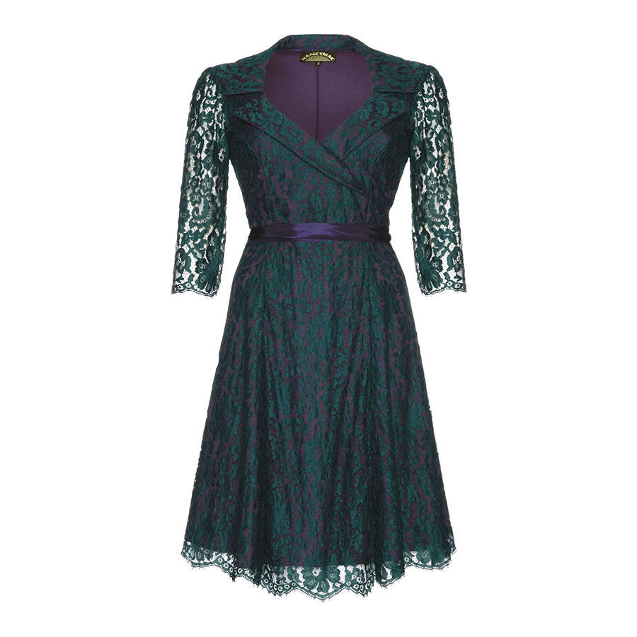 1950s Style Full Skirted Dress In Emerald And Lace, 1 of 5