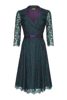1950s Style Full Skirted Dress In Emerald And Lace, 4 of 5