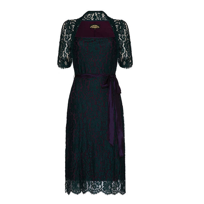 Party Dress In Emerald And Blackcurrant Lace, 1 of 6
