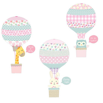 Pink Animal Hot Air Balloons Fabric Wall Stickers, 2 of 3