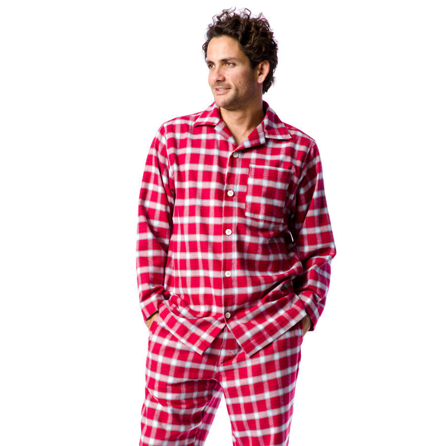 mens brushed cotton red check pyjamas by pj pan | notonthehighstreet.com