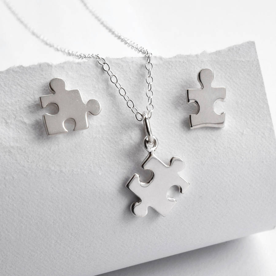 silver jigsaw puzzle jewellery set by lily charmed | notonthehighstreet.com